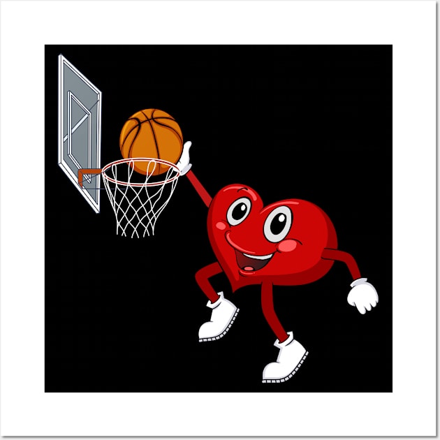 Valentines Day Heart Dunking Basketball - Valentine Shirts For Girls Boys Men Women Wall Art by paynegabriel